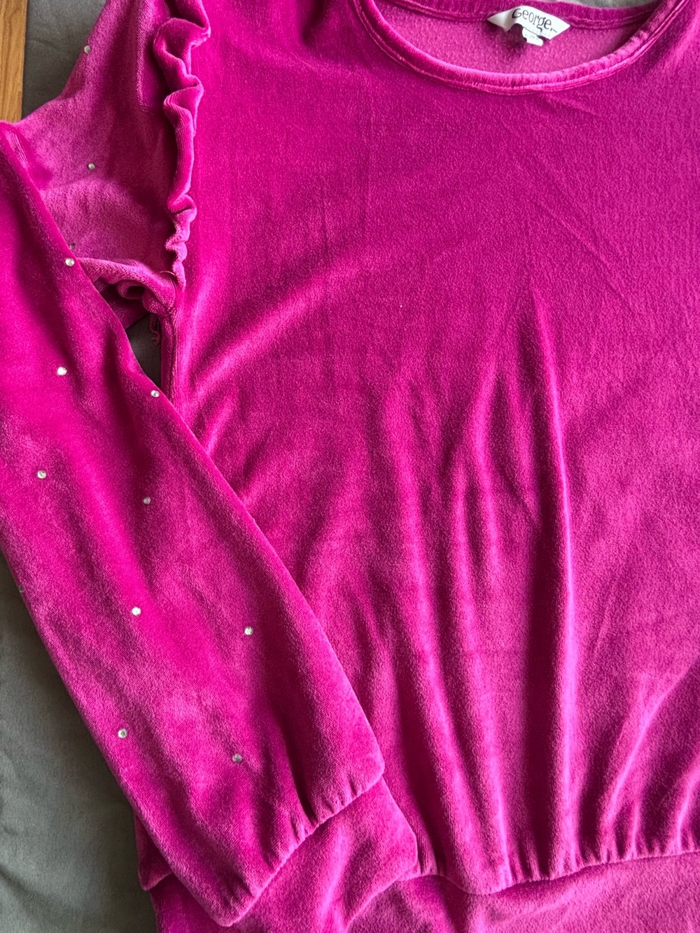 George Fuchsia Velvet Ruffle Shoulder Top - Picture 3 of 5